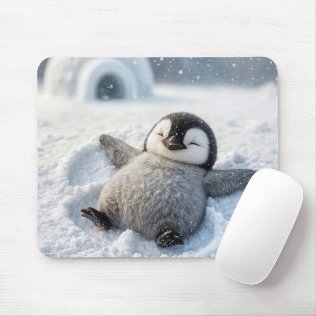 Tapis De Souris Chick en pingouin mignon faisant un ange de neige (Avec souris)