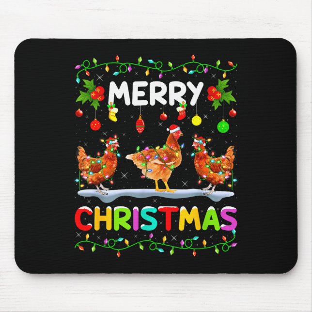 Tapis De Souris Chicken Merry Christmas Lights Santa Hat Funny Chi (Devant)
