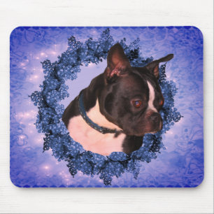 Tapis De Souris Chien à couronne florale de Boston Terrier