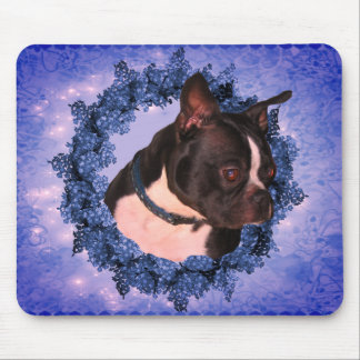 Tapis De Souris Chien à couronne florale de Boston Terrier