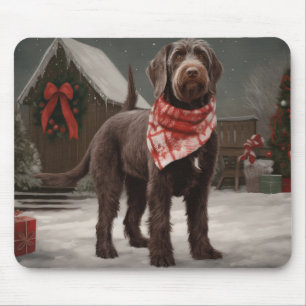 Tapis De Souris Chien à poil dur dans un Noël enneigé