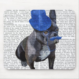 Tapis De Souris Chien à tête bleue avec chapeau bleu et moustache