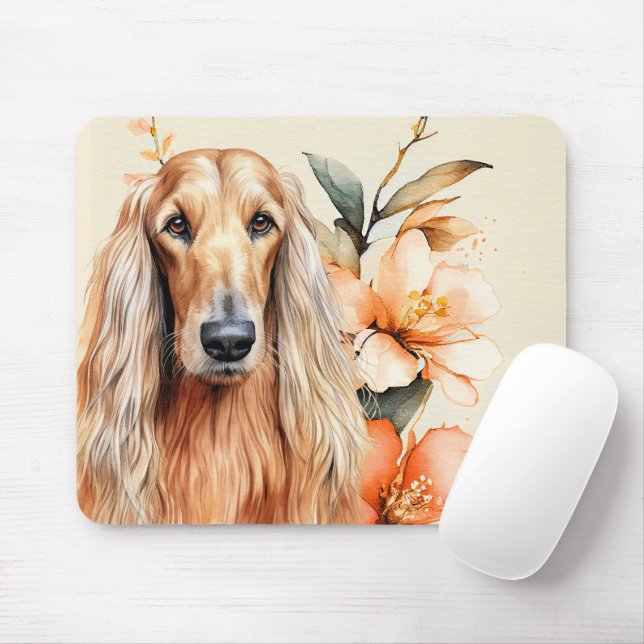Tapis De Souris Chien Afghan Hound et Lys Péches (Avec souris)