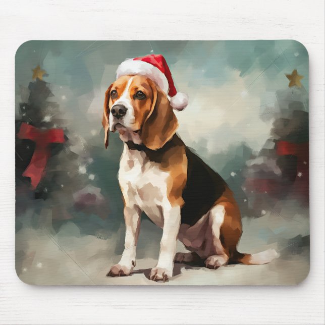 Tapis De Souris Chien Beagle dans la neige de Noël  (Devant)