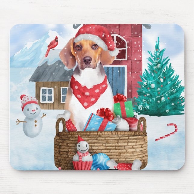 Tapis De Souris Chien beagle dans la neige Maison de Chien de Noël (Devant)