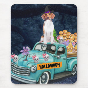 Tapis De Souris Chien beagle Halloween Camion Effrayant Nuit