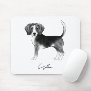 Tapis De Souris Chien Beagle Mignon En Noir Et Blanc Et Nom Person