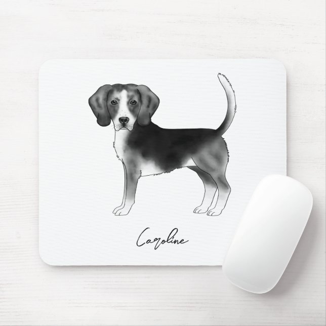 Tapis De Souris Chien Beagle Mignons En Noir Et Blanc Et Nom Perso (Avec souris)
