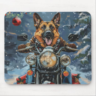 Tapis De Souris Chien berger allemand à cheval sur une moto Noël