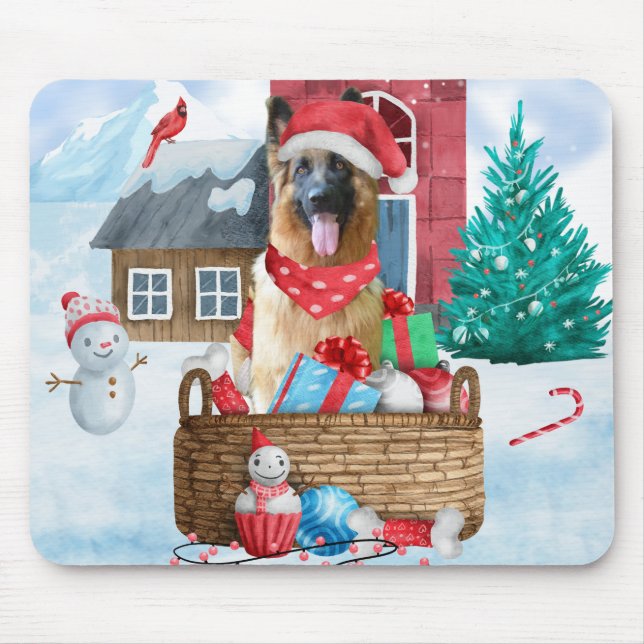 Tapis De Souris Chien berger allemand dans la neige Maison de chie (Devant)