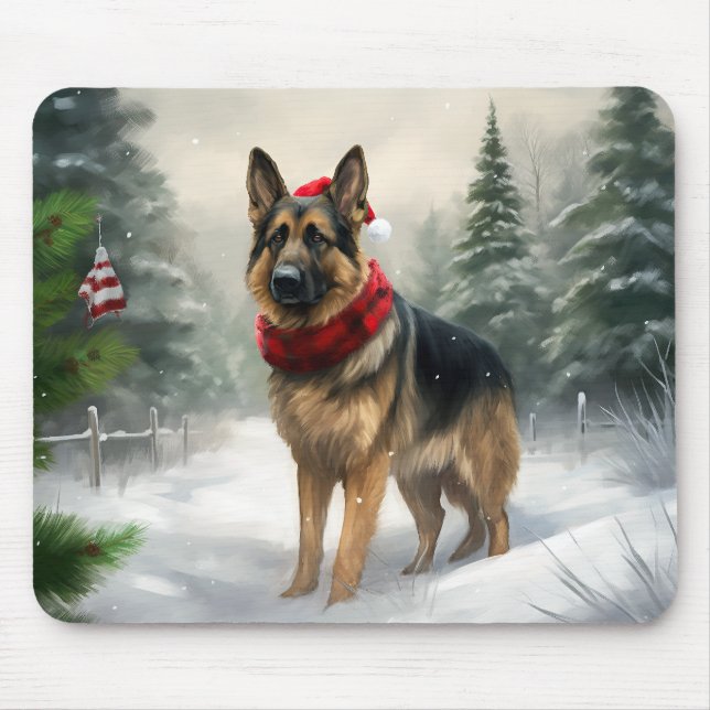 Tapis De Souris Chien berger allemand en Noël de neige (Devant)