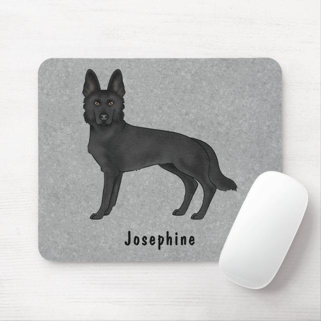 Tapis De Souris Chien Berger Allemand Noir Et Nom Personnalisé Gri (Avec souris)