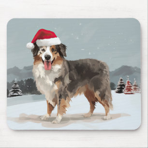 Tapis De Souris Chien berger australien en Noël de neige