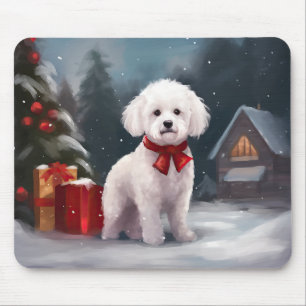 Tapis De Souris Chien Bichon Frisé dans la neige de Noël