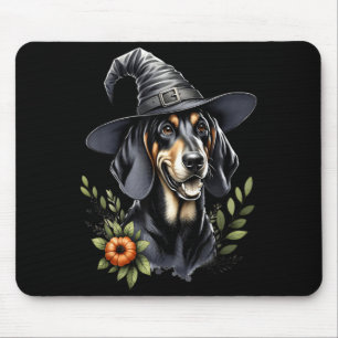 Tapis De Souris Chien Black And Tan Coonhound Halloween Aquarelle