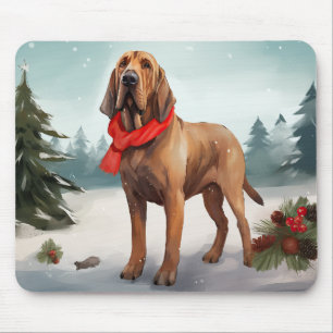Tapis De Souris Chien Bloodhound dans la neige de Noël
