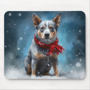 Tapis De Souris Chien Blue Heeler dans la neige de Noël 