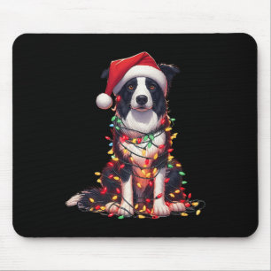 Tapis De Souris Chien Border Collie Lumières de Noël Chapeau de Pè