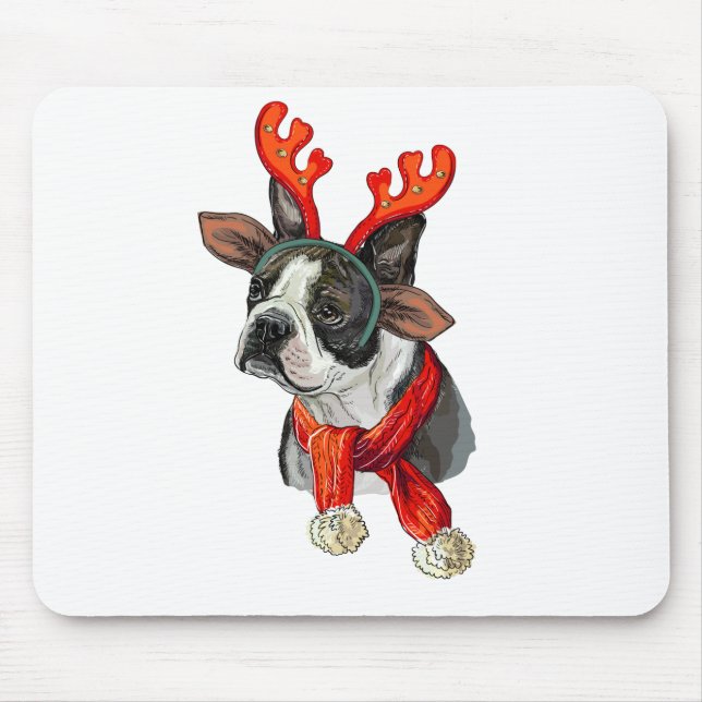 Tapis De Souris Chien Boston terrier de Noël (Devant)