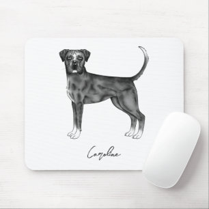 Tapis De Souris Chien Boxer Allemand En Noir Et Blanc & Nom Person