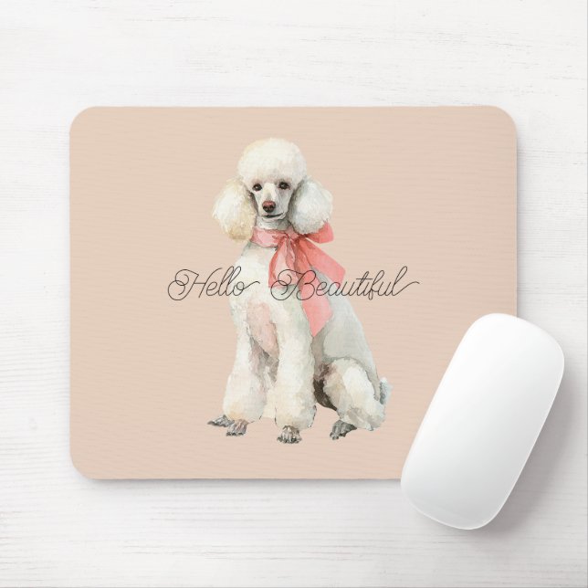 Tapis De Souris Chien Caniche Blanc Bonjour Beau (Avec souris)
