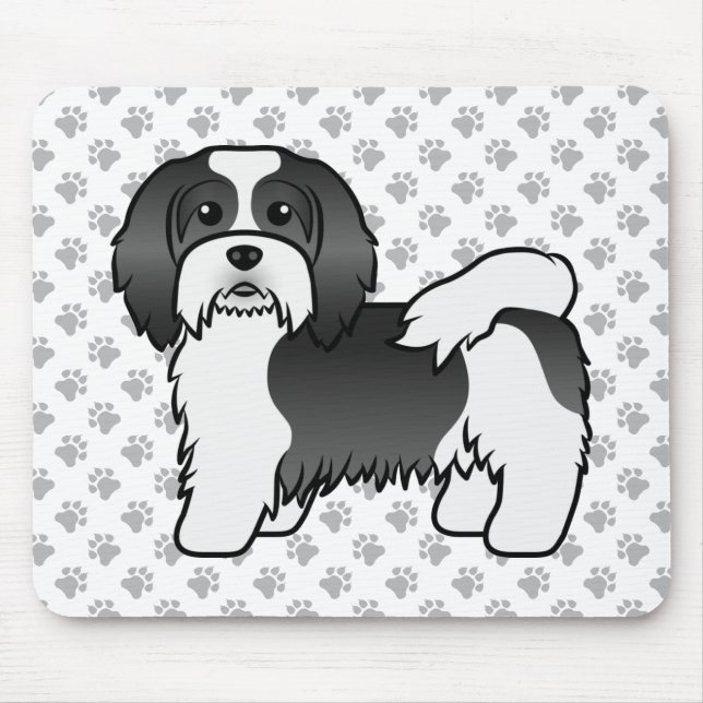 Tapis De Souris Chien Caricature Cute Du Havanais Noir Et Blanc (Devant)