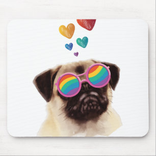 Tapis De Souris Chien Carlin avec coeurs Saint-Valentin