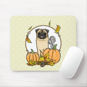 Tapis De Souris Chien Carlin d'automne (fawn) Citrouille mignon Fe