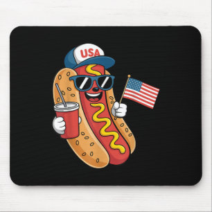 Tapis De Souris Chien Chaud Drôle Du 4 Juillet Drapeau Américain P