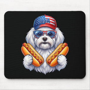 Tapis De Souris Chien chaud du 4 juillet maltes drôle patriotique