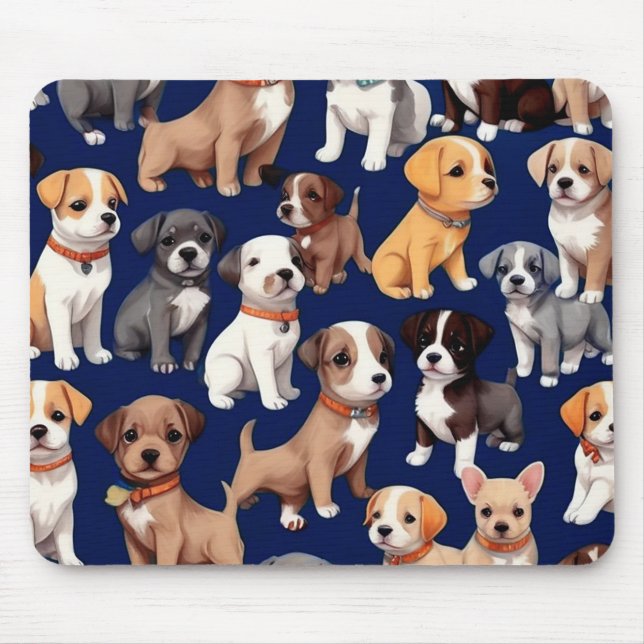 Tapis De Souris Chien Chien Chien bleu de la marine Design Motif (Devant)