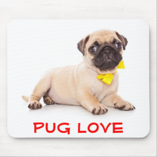 Tapis de souris Chien chiot Pug Love avec nœud jau