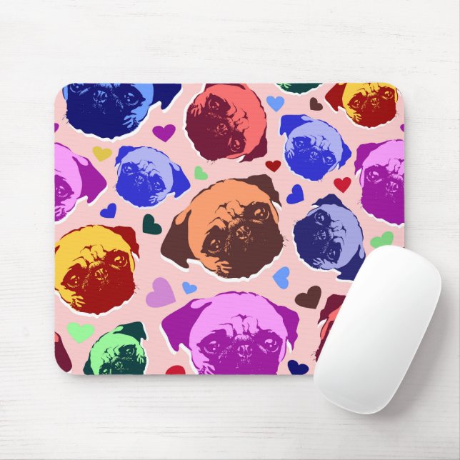 Tapis De Souris Chien chiot Pug style PopArt Rétro (Avec souris)