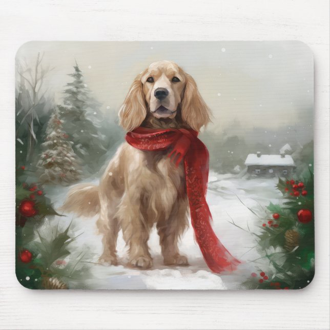 Tapis De Souris Chien Cocker Spaniel dans la neige Noël (Devant)
