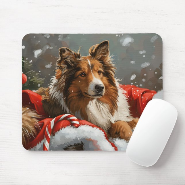 Tapis De Souris Chien Colley Rough Noël Fêtard (Avec souris)