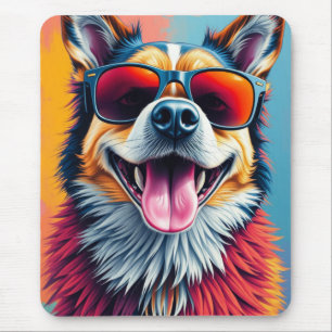 Tapis De Souris Chien Coloré avec des Lunettes de Soleil