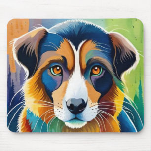 Tapis De Souris Chien coloré visage proche