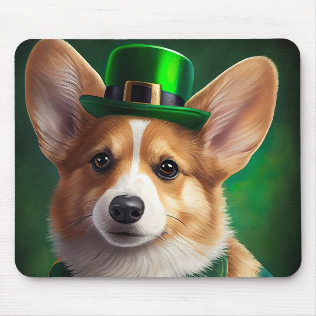 Tapis De Souris Chien Corgi en robe de la Saint-Patrick (Devant)