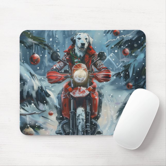 Tapis De Souris Chien dalmate équitation moto Noël (Avec souris)