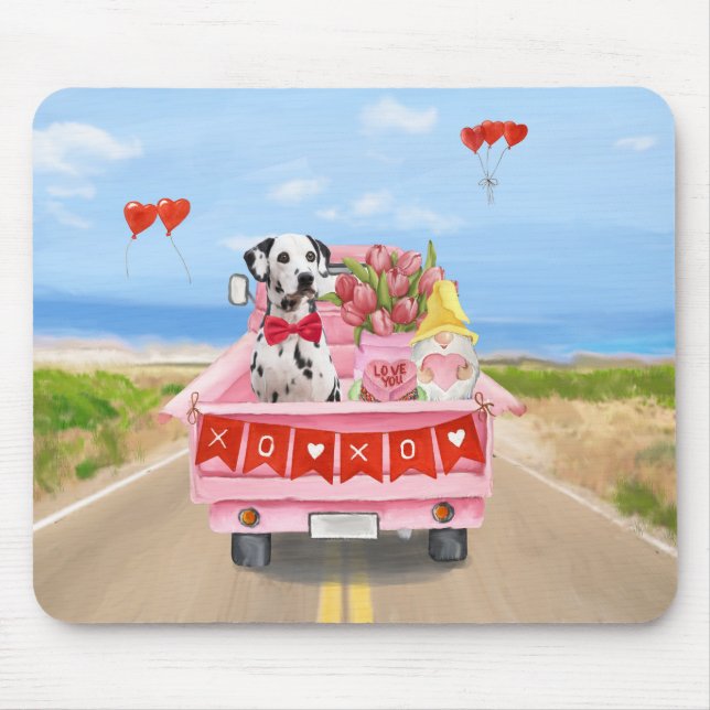 Tapis De Souris Chien dalmate Saint Valentin Coeurs de Camion (Devant)