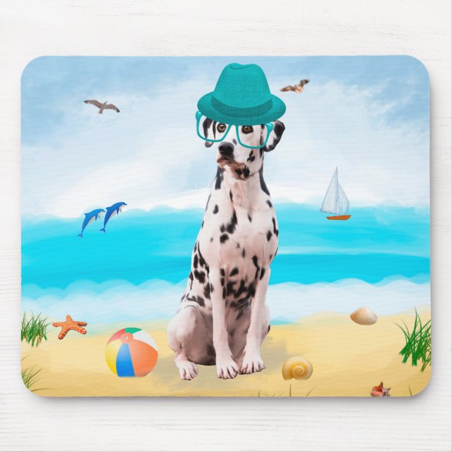 Tapis De Souris Chien Dalmation sur la plage (Devant)