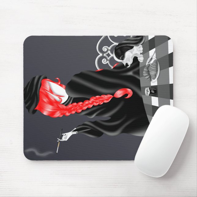 Tapis De Souris Chien & Dame dans un café français  (Avec souris)