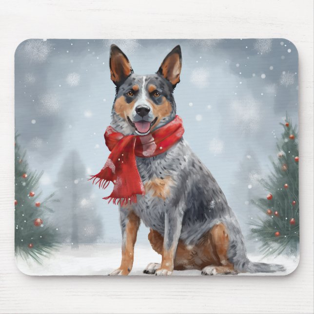 Tapis De Souris Chien de bétail australien à Noël de neige (Devant)
