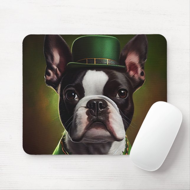Tapis De Souris Chien de Boston Terrier en Robe du Jour de la Sain (Avec souris)