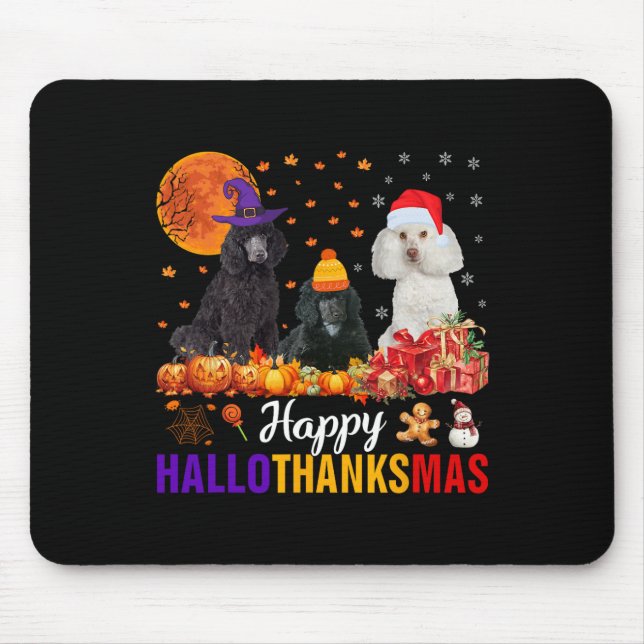 Tapis De Souris Chien de caniche Hallothanksmas Halloween Thanksgi (Devant)