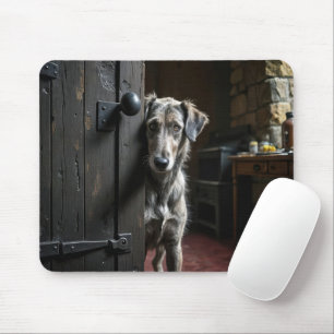 Tapis De Souris Chien de chasse regardant autour d'une porte