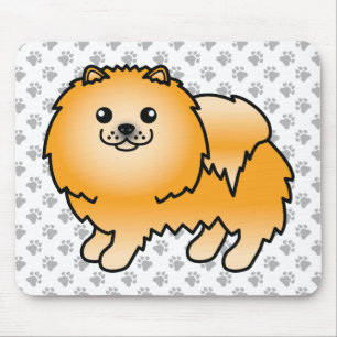 Tapis De Souris Chien de dessin animé mignon Pomeranian orange & p