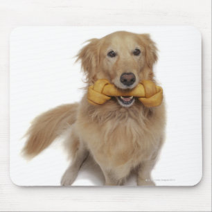 Tapis De Souris Chien de golden retriever tenant l'os dans la