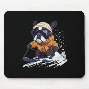 Tapis De Souris Chien de neige drôle d'hiver de ski de Bouledogue