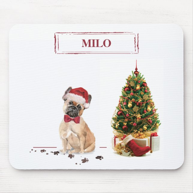 Tapis De Souris Chien de Noël Funny avec arbre (Devant)